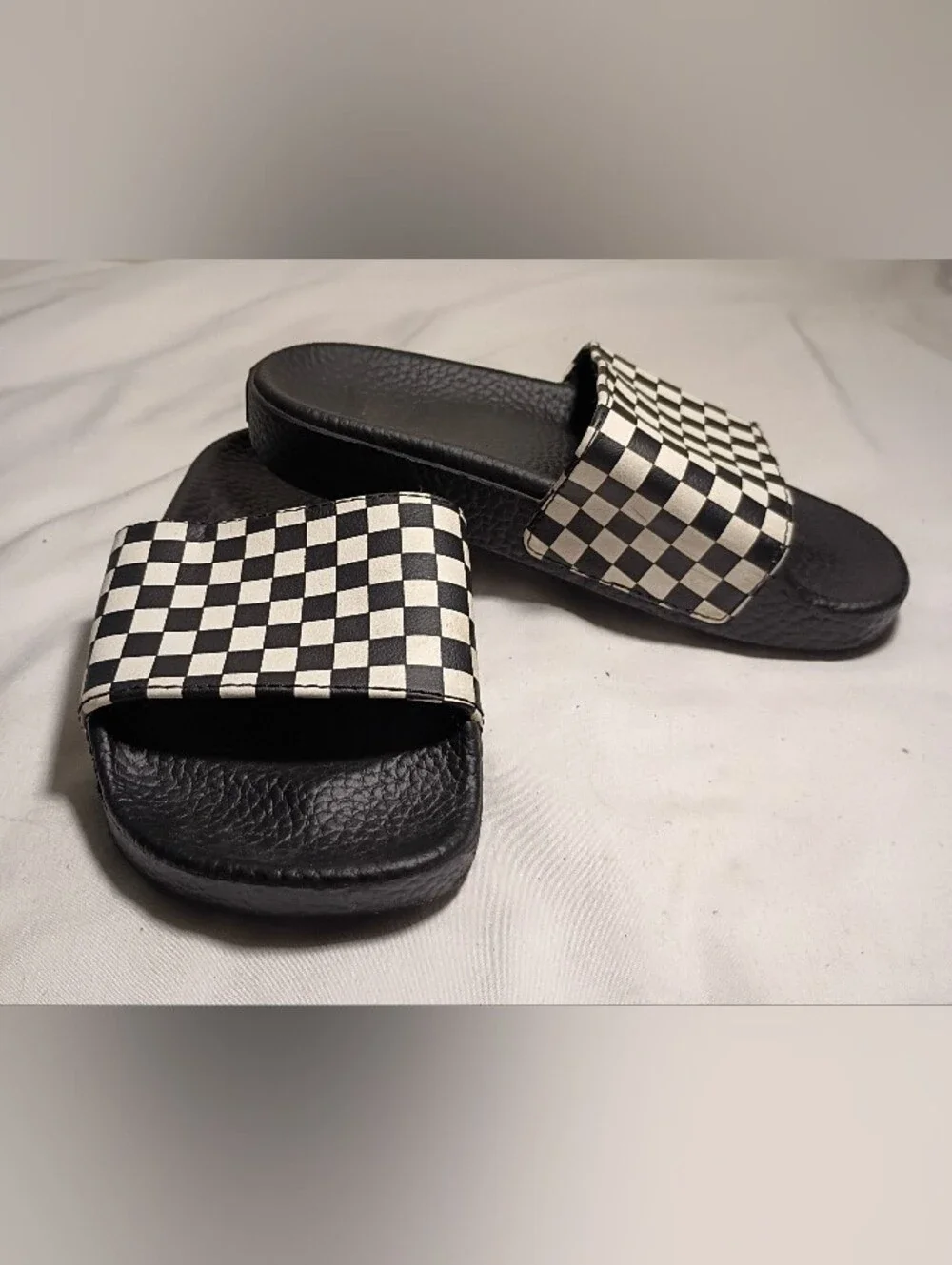 Vans Youth La Costa Slide-On Black White Checkerboard Sandals Size 12 Excellent